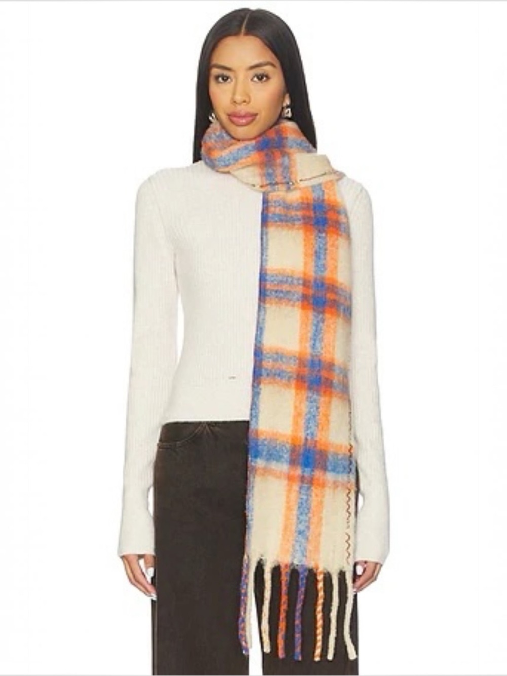 Free People Highland Plaid Scarf in Ivory Combo